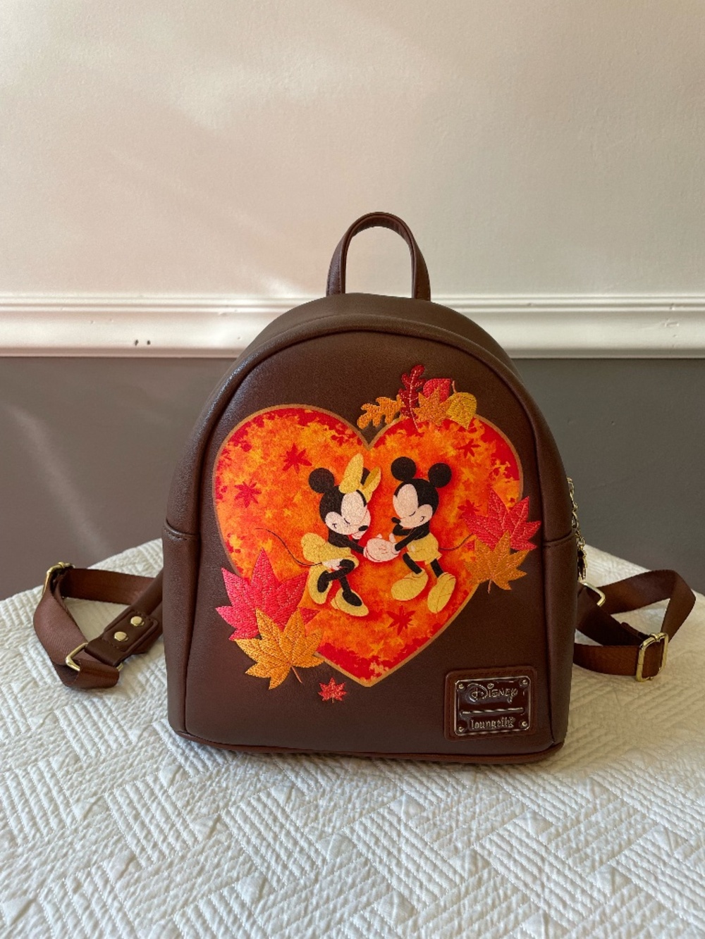 Loungefly Disney Mickey & Minnie Autumn faux leather brown Mini Backpack